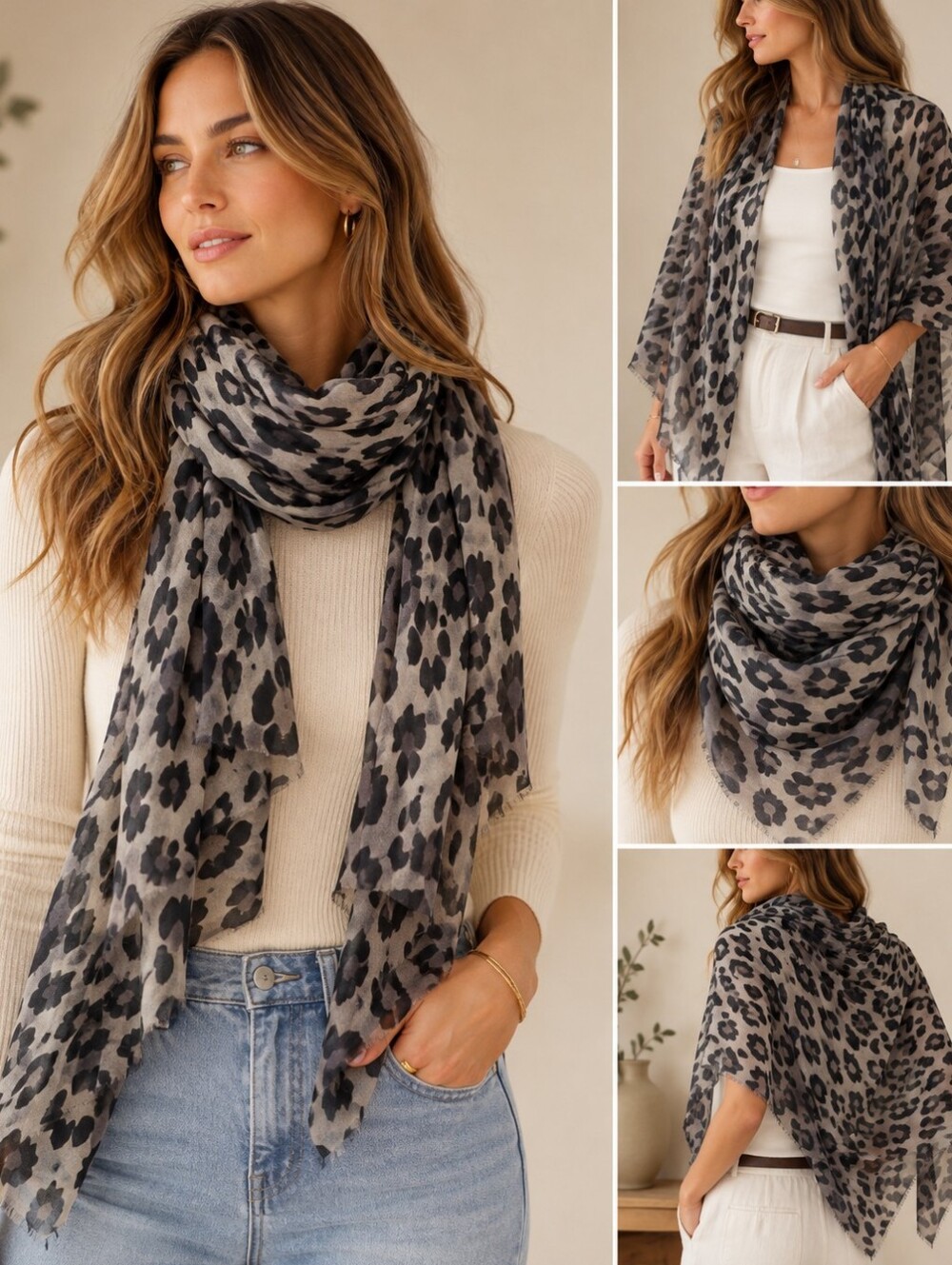 FRAAS Leopard Print Scarf Gray Black Bloomingdale's Exclusive NWT